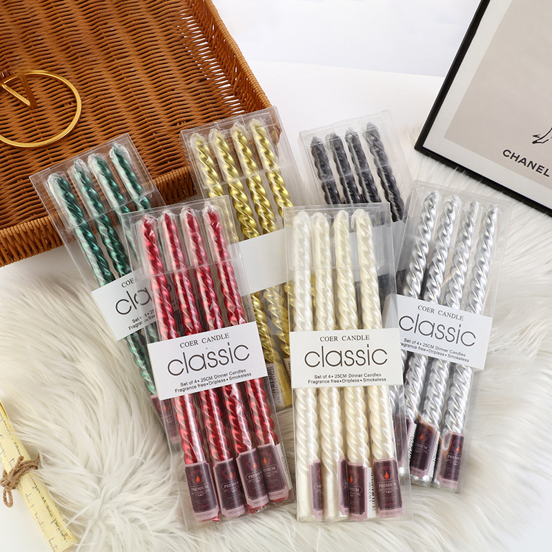 Silk Candle - 4 adet Avrupa tarzı Uzun saplı