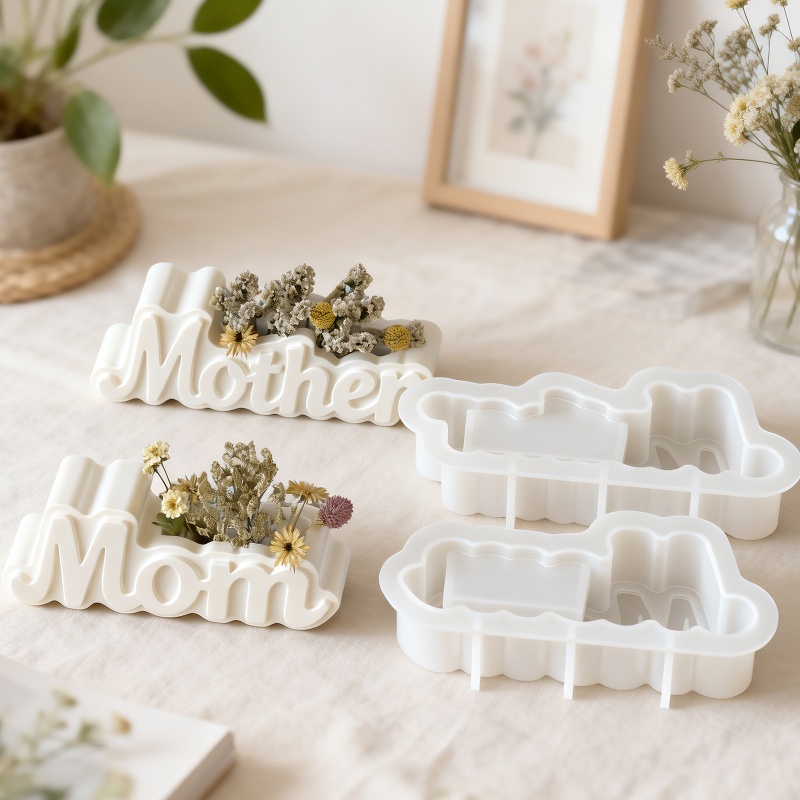 Candle Containers - Harf Şekli Vazo Alçı Silikon Kalıp