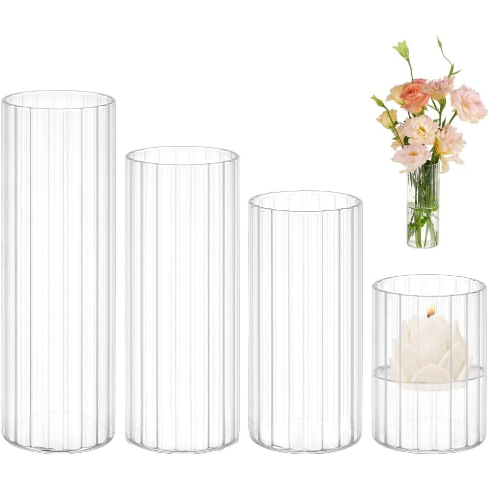 Candle Containers - 4 Boyutta Cam Silindir Vazolar 3.5/5.5/6.7/7.8