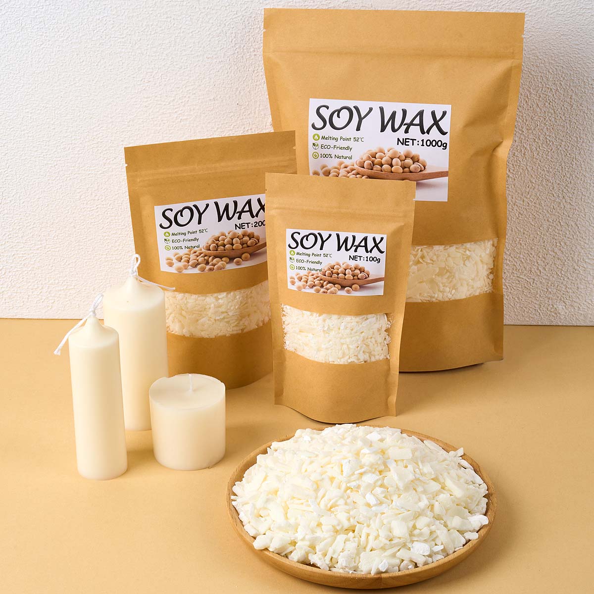 Candle Making Kit - 1 Pound Saf Beyaz Soya Balmumu