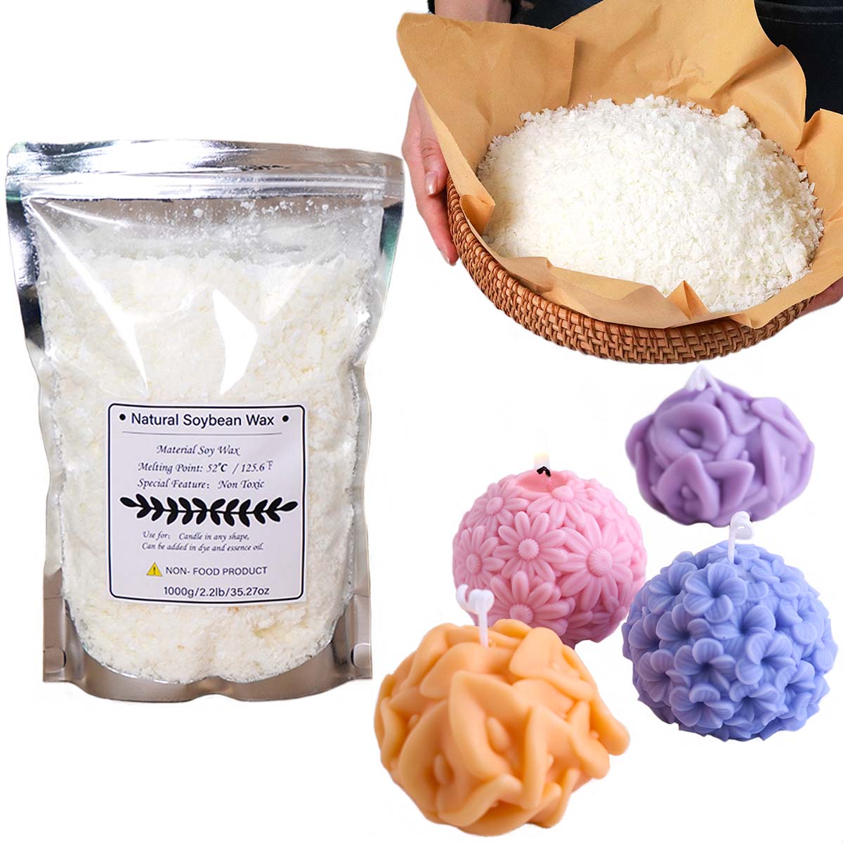 Candle Making Kit - 100/250/500/1000g Doğal Soya Balmumu Pul DIY