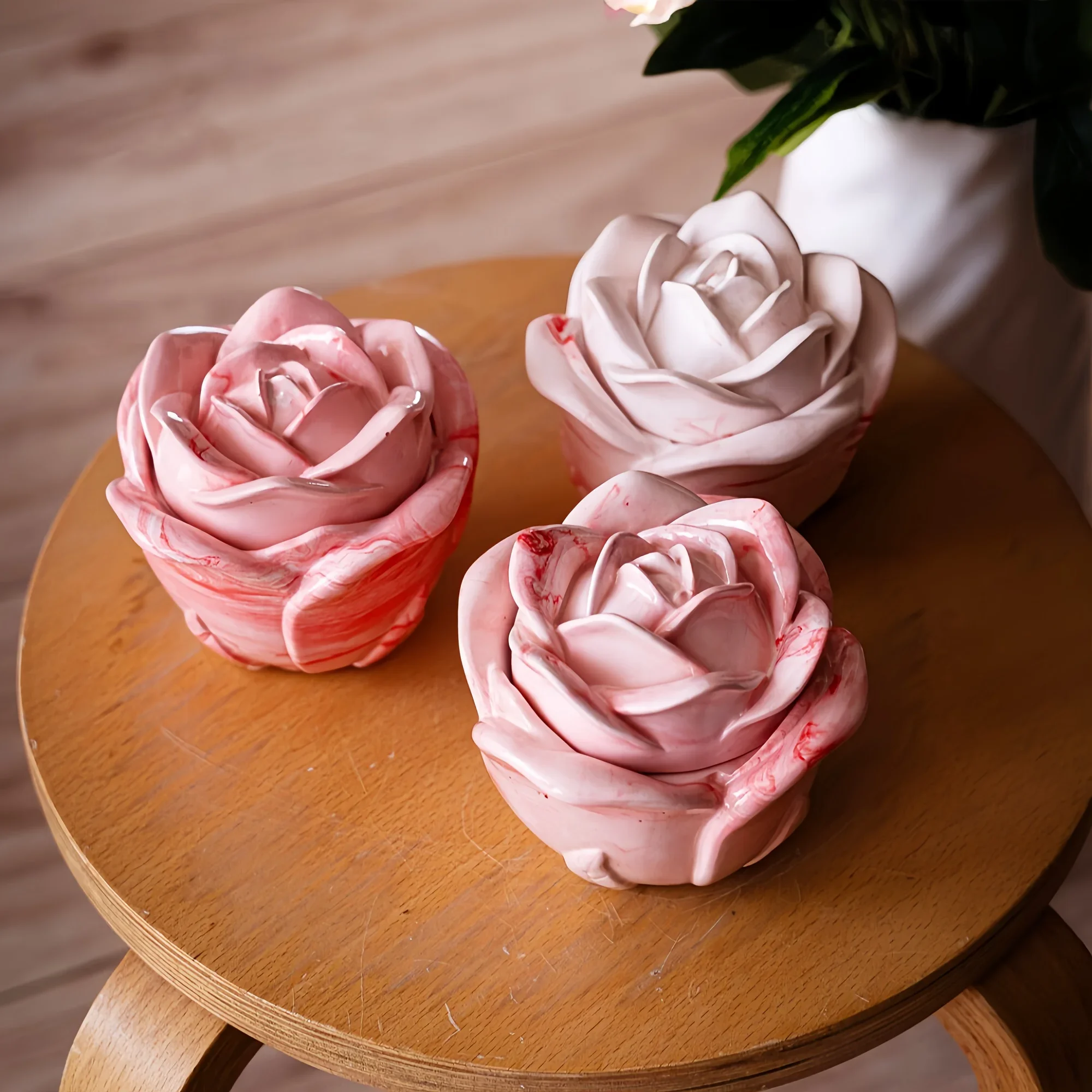 Candle Molds - 2 Parçalı Gül Şeklinde Silikon Kalıplar,